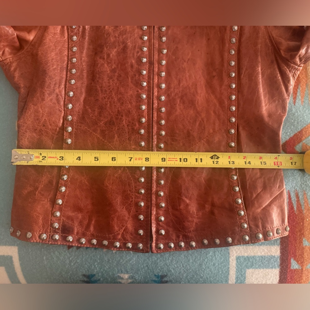 Women’s Brown Studded Leather Jacket with Fur Collar - Picture 4 of 5